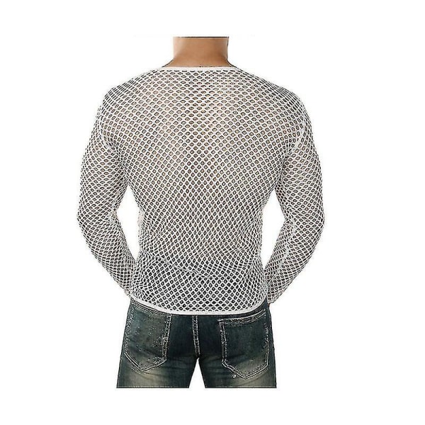 Sexig T-shirt för män Mesh Fishnet ärmlös undertröja Topp A White M