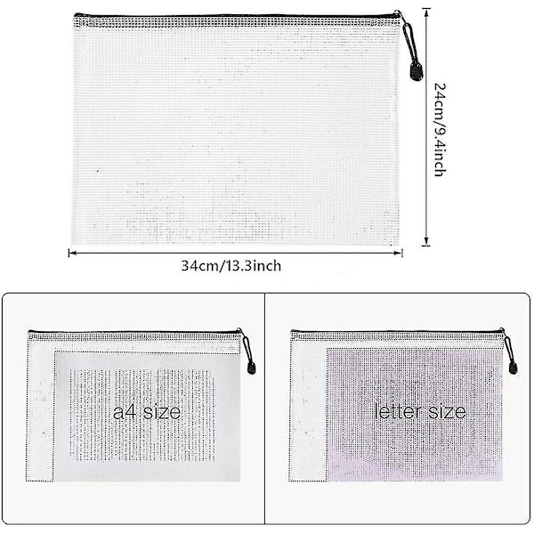 16 stykker dokumentpose mesh poser sett Din A4 glidelås poser Plast zip poser Gift_b