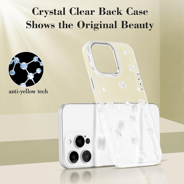 Skal för iPhone 14 Pro Max, Bling Glitter 3D Rosett Mobilskal Sött Glittrigt Kristallklart Rosett Slim Mjukt Tåligt Skyddande Skal Vit Vit White iPhone 14 Pro Max