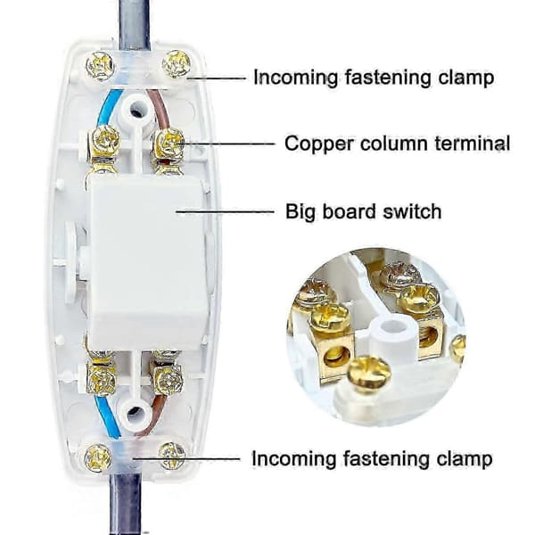 Inline vippebryter 250V 6A dobbelpol for bordlampepære 2 stk