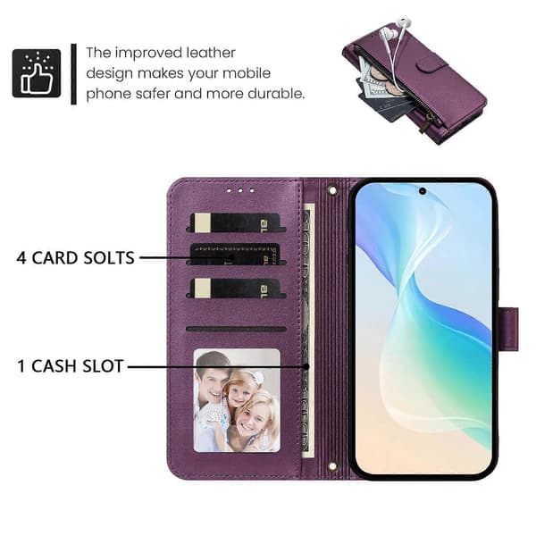 PU-läder plånboksfodral med blixtlåsficka och handledsrem för Xiaomi 17T violet