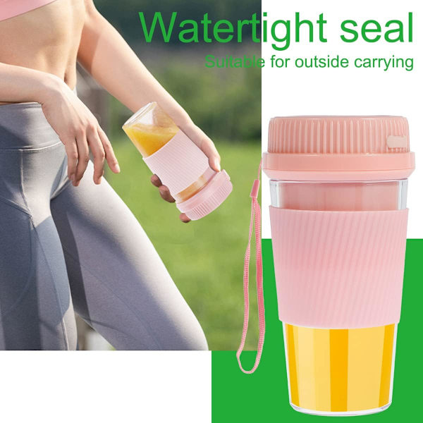 Bärbar juicepress 300 ml kopp 1500 mah USB laddning Automatisk avstängning Lämplig för resor, kontor, gym, kök, baby (10 blad, rosa)