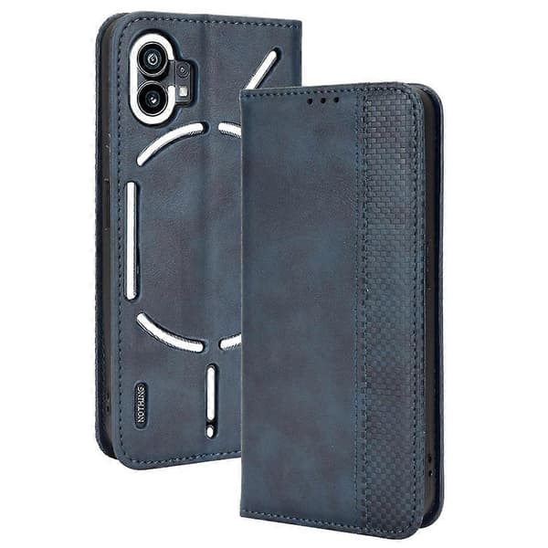(Ny) För Nothing Phone 1 Magnetiskt Spänne Retro Textur Läderfodral Blue