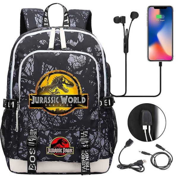 Jurassic World Dominion Cartoon ryggsekk USB-lading | Skolebokveske for barn av høy kvalitet for gutter og jenter | Mochila reiseveske 10