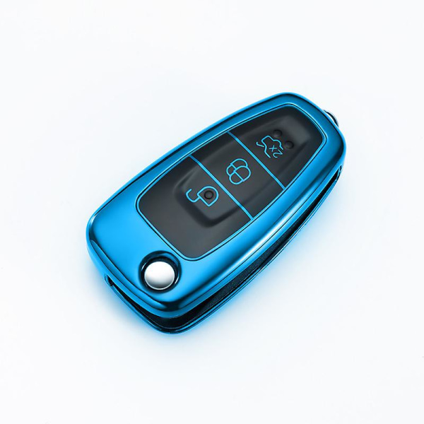 Bil Folding Key Case Cover Bag Nøkkelring For Ford Focus C Max S Max Galaxy Mondeo Ranger Transit Tourneo Custom Tpu Protector| | blue