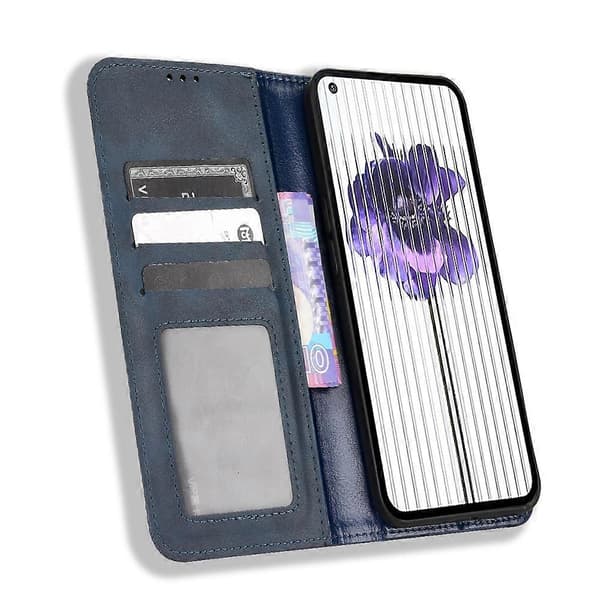 (Ny) För Nothing Phone 1 Magnetiskt Spänne Retro Textur Läderfodral Blue