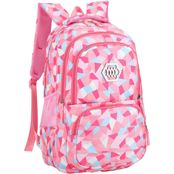 Girl Geometric Printed Primary Junior High University School Bag Bookbag Ryggsekk (rosa, 35L) Pink 35 Liters