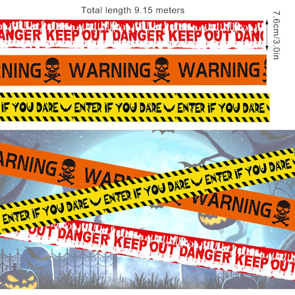 3 rullar Halloween skräcktejp Halloween Varningstejp Varning Tape Hazard Tape