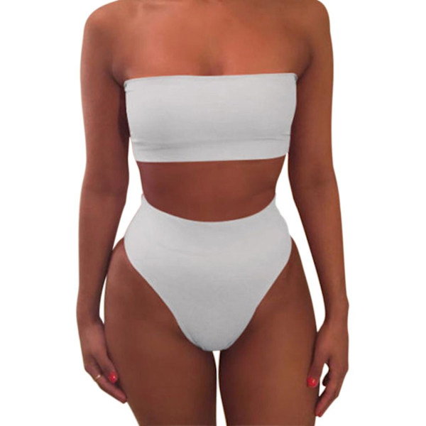 Solid Color Crop BH Bikini Badetøy Badedrakt Strandtøysett for kvinner white M