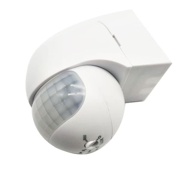 Utendørs bevegelsessensor IP44, overflatemontert, programmerbar, infrarød sensor, rekkevidde 15m/180°, egnet for LED