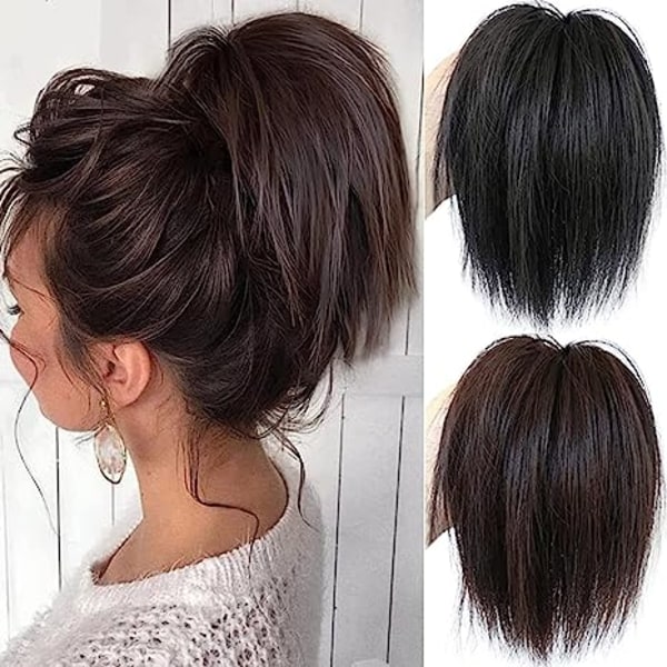 Syntetiskt hårbulleförlängningar Rörigt rakt hårband Elastiskt Chignon Scrunchy Wrap Updo Falskt hår för kvinnor Hår (svart)