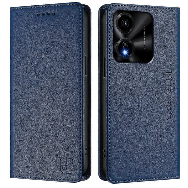 Kompatibelt läderfodral för Honor X5c Plus RINACASIS RC01 mobilskal med RFID-plånboksstativ DarkBlue