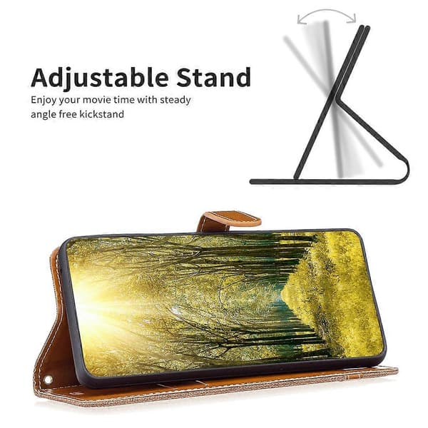 Til Nokia G22 Farveblok Denim Tekstur Læder Telefoncover Brown