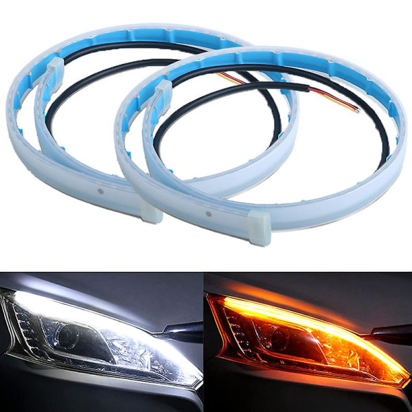 2st Drl Led Strip Blinkersljus Sekventiell Gul Ljus Flexibel Körljus 12v Bilstrålkastare Biltillbehör| | Blue to yellow 45cm