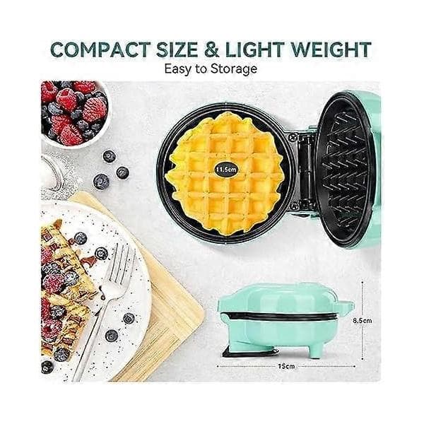 Mini Waffle Iron, Waffle Maker, Clear Indicator Light, Non-Stick Coating, Cool Touch Handle, Compact Size Green