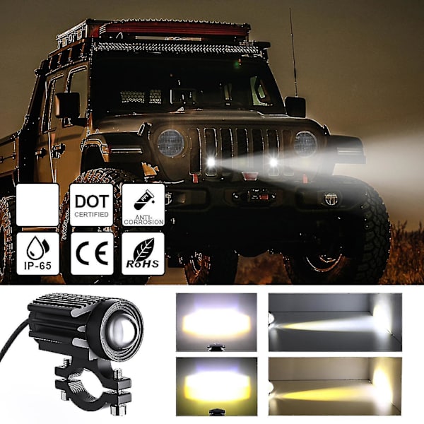 2 kpl Moottoripyörän LED-ajovalot 12000lm Kolmivärinen Mini-ajovalot Sumuvalot 60w 6000k
