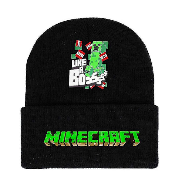 Minecraft Spilltrykk Beanie Strikket Lue Barn Gutter Jenter Trend Klassisk Vinter Ull Varmt Skihette Brett Opp Gaver D