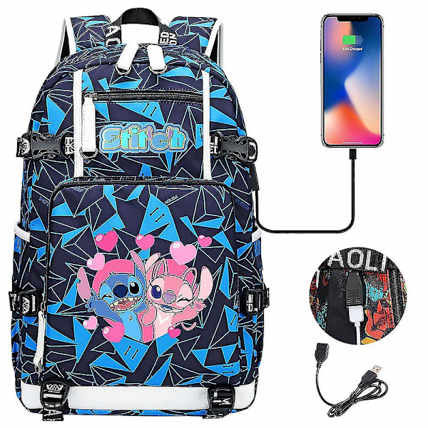 Stitch Dreng Pige Børn Skolebogstasker Usb Stor Kapacitet Teenagere Student Skoletasker Kvinder Mænd Laptop Rejserygsæk 7
