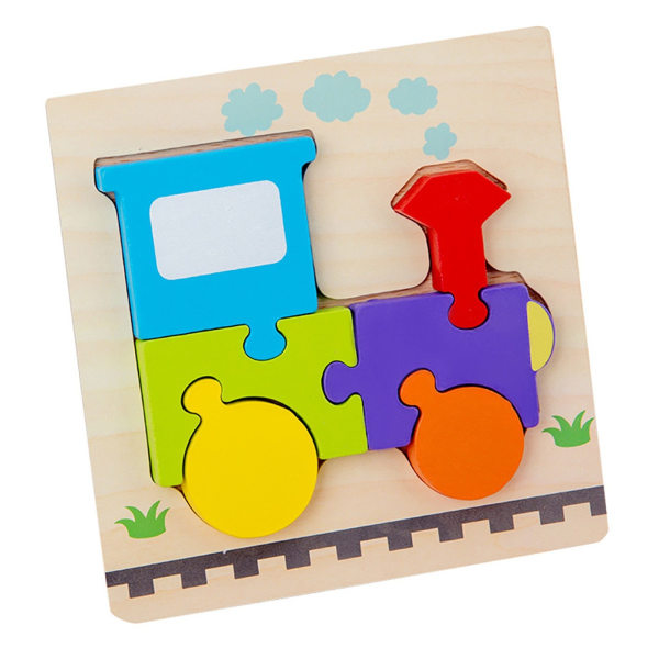 Barn som griper tag i pusselbrädan för barn Tecknad trä tredimensionell pusselleksak