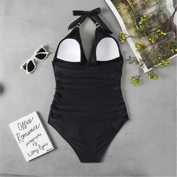 Naisten yksiosaiset uimapuvut riimupehmustetut bikinit monokini-uimapuku rantavaatteet uimapuku Black S