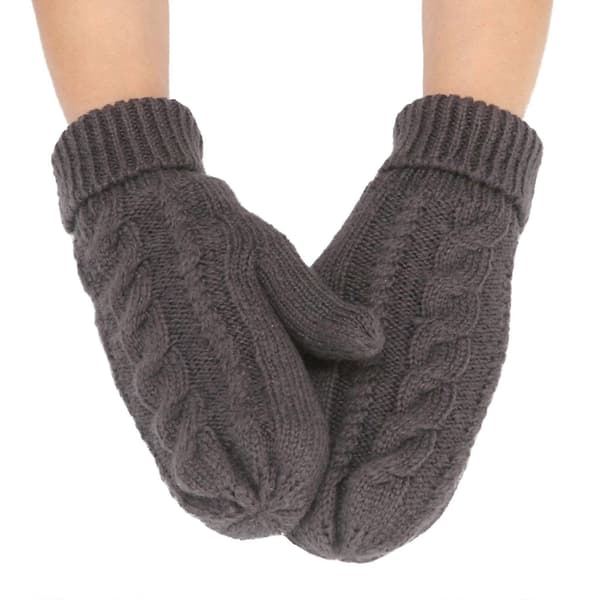 Dame bløde strikhandsker: Varme vinter-essentials. Ensfarvede, tykke vanter til hverdagsbrug Dark Gray One Size