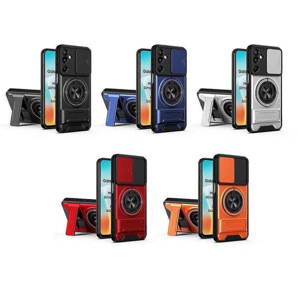 Linse Skyvevindu Multifunksjonelt Magnetisk Støtsikkert Telefondeksel til Samsung Galaxy M16 5G Titanium Gray