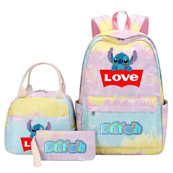 3-osainen Lilo & Stitch set - Naisten ja miesten monitaskuinen matka-koululaukku - Laadukkaat Mochilas teini-ikäisille, casual tyyli 6