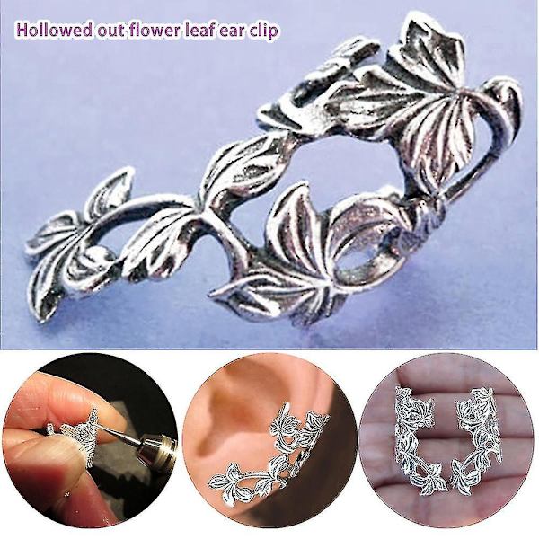 Flower Leaf Øreringe Retro Hollow Out Gratis Punch Ear Clips Smykkegave Til Kvinder Piger Tw-Superb