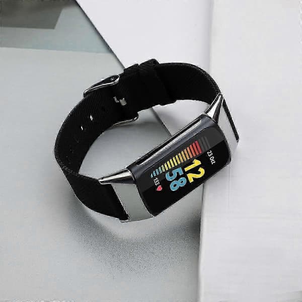 Fitbit Charge 5 Nylon Urrem med holdbart lærredsdesign Black