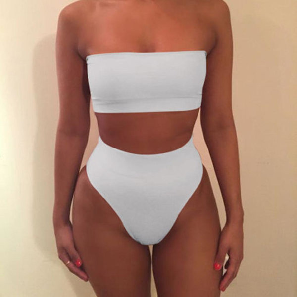 Solid Color Crop BH Bikini Badetøy Badedrakt Strandtøysett for kvinner white M