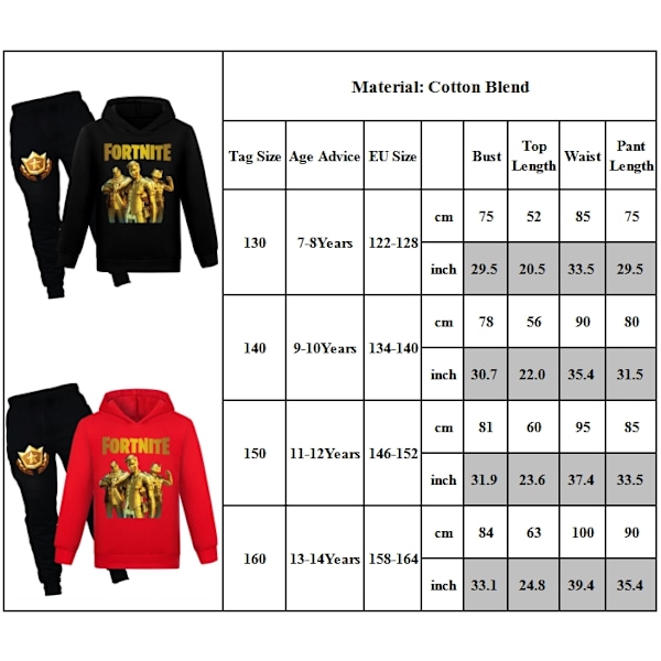 Barn Fortnite Trykket Avslappet Hoodie & Bukser Kostymer Gutter Jenter Hoodie & Bukser Treningsdrakt Sett Svart Svart 160cm Black Black 150cm