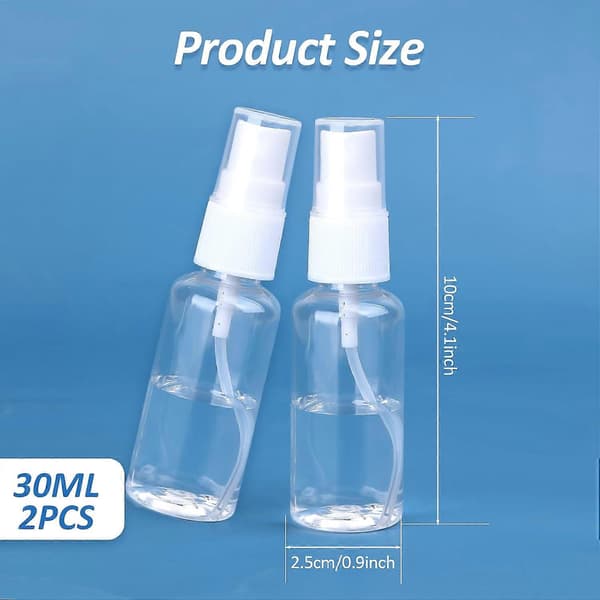 Resesprayflaskor 2-pack, klar plast (30 ml, påfyllningsbara)