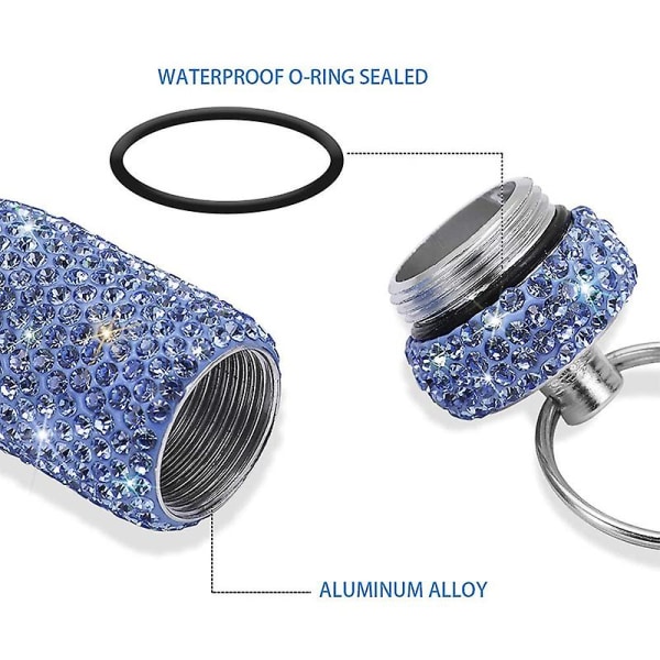 Bærbar Fuld Rhinestone Medicin Hætteglas Aluminium Legering Anti Læk Forseglet Medicin Flaske Nøglering Tilbehør Nøgleringe Engros| | Red