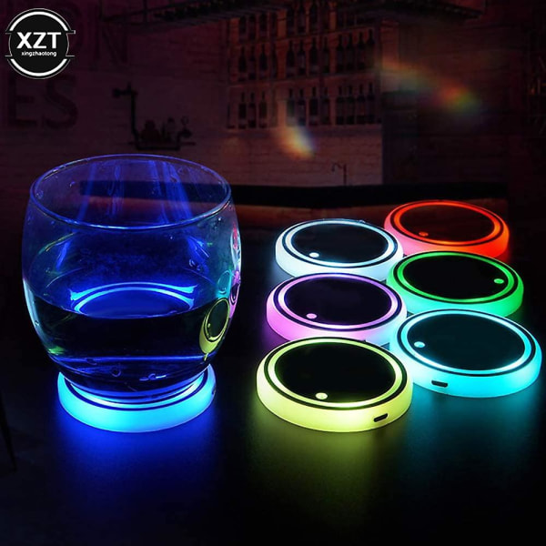 Värikäs Led Cup Coaster Holder USB Light Mat Autolasinaluset Pullo Rgb Valoisa Atmosphere Lamppu Lasi Pad Seat Värikäs taustavalo| |