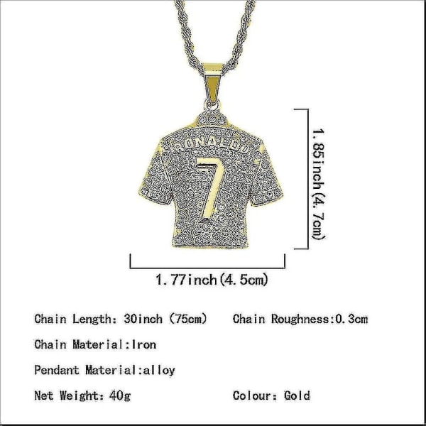 Jersey Halskjede Anheng For Menn, Hip Hop Ronaldo No.7 Jersey Halskjede Flerfarget valgfritt Gold