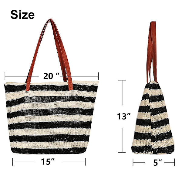 Strandväskor Large Xxl Family With Zip - Flätad halmväska Shopper Axelväska Shoppingväska-blå