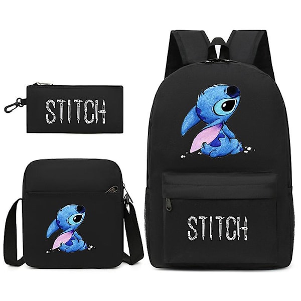3 st/ set Stitch Barn Ryggsäck Tecknad Stitch Print Case Pennfodral Pojke Flicka Axelväska Barn Skolväska Present A