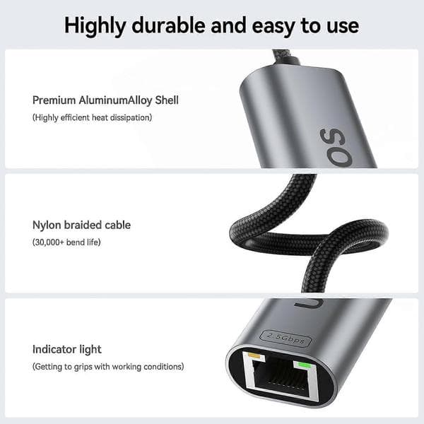 USB C til Ethernet-adapter, 2,5 Gbps USB C til RJ45 Ethernet-konverter, Thunderbolt 4/3-kompatibel, 2,5G Ethernet-adapter til