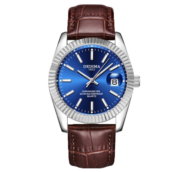 Högkvalitativt watch för explosionsälskare Brown belt, silver shell, blue face Suitable for men