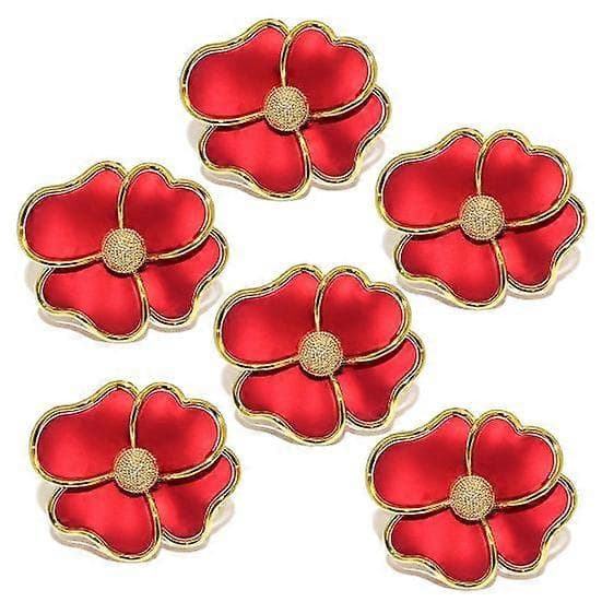 6 stk. elegante blomsterservettringer, rustfri legering for duk, papirserviett, restaurant red