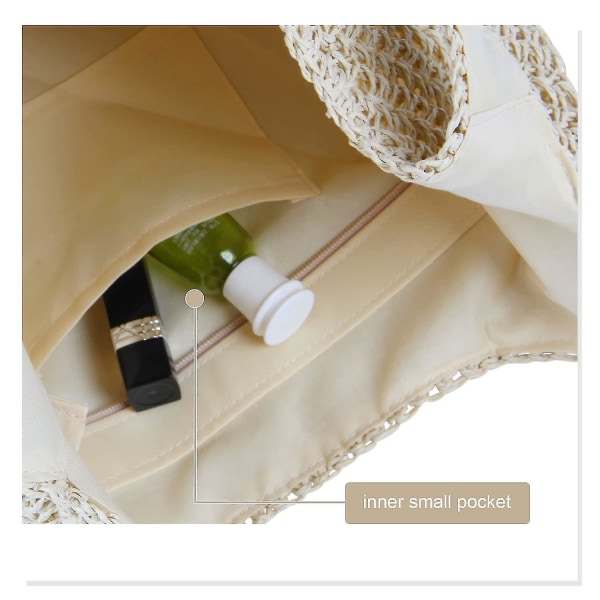 Kvinners Beige Straw Tote Bag - Stor sommerstrandveske med vevde skulderstropper