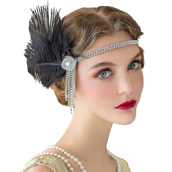 Art Deco 1920'erne Flapper Hovedstykke Brølende 20'erne Great Gatsby Feather Pandebånd 1920'erne Flapper Gatsby Tilbehør Great Gatsby inspireret fjer pandebånd Coc