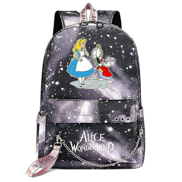 Alice In Wonderland Ryggsäck För Pojkar Flickor Barn Skolboksväskor Med USB kedja, Canvas Laptopväska för män väska Packsäck Bokväska För Dam 5