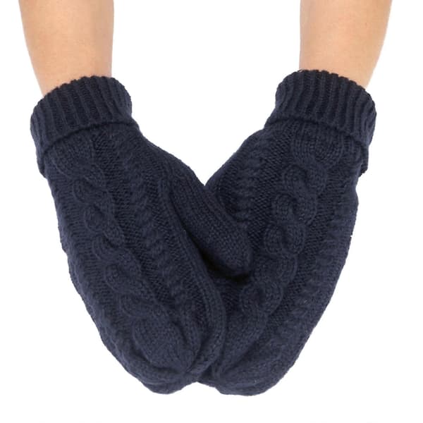 Dame bløde strikhandsker: Varme vinter-essentials. Ensfarvede, tykke vanter til hverdagsbrug Navy One Size