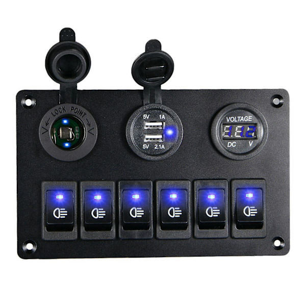2x 6 Gang Switch Panel 12v-24v Led Digital Voltmeter Dual USB Charger Sytytinpistoke Rv Tr:lle
