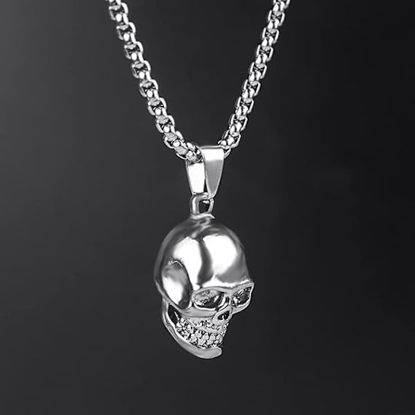 Skull Anheng Halskjede Gotisk Halloween Tilbehør for Kvinner Menn Punk Tilbehør for gutter Julebursdagsgaver til gutter Silver
