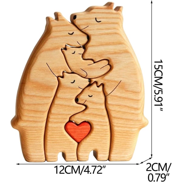 Bjørne-familiepuslespil, træbjørne familiekunstpuslespil, træstatue af sød dyrefamilie, træfamilieklodser håndudskåret julegave