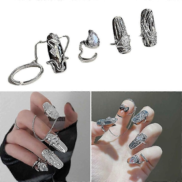 4 st Fingertip Nail Armor Rings Y2k Rings Justerbara Nail Rings Tillbehör