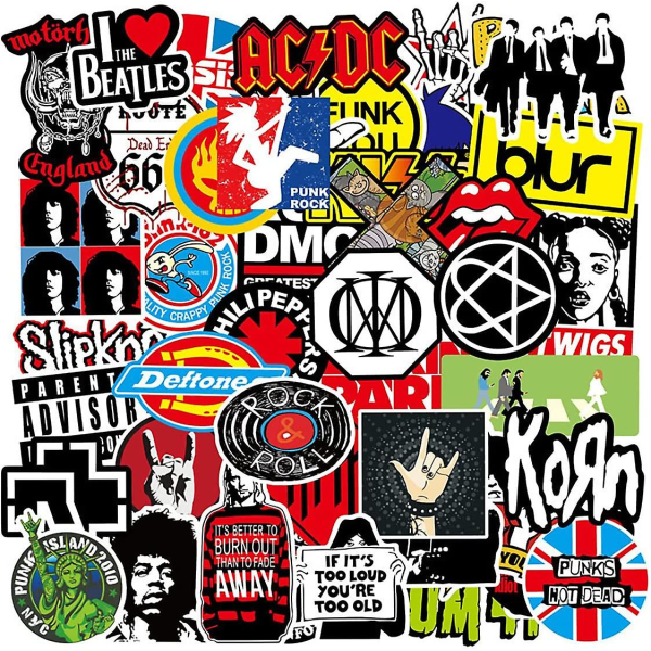 Set med 100 rockbandspunkklistermärken, tungmetallpunkmusikband, vattentäta vinylklistermärken