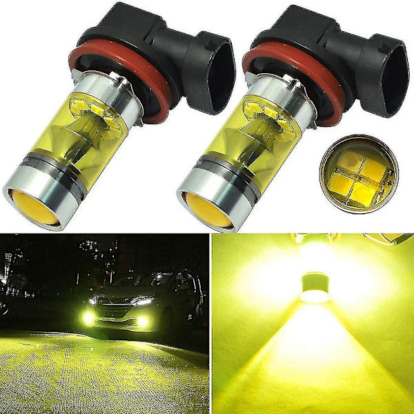 2kpl/ set H11 Led 12v H8 100w Autovalo Power sumuvalo 2835 auton keltainen ajopolttimo universal
